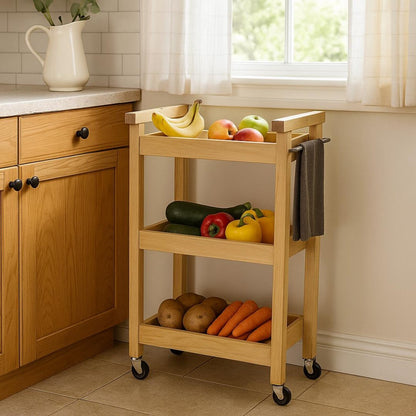 Kitchen Rolling Cart Plan PDF: Slim Three-Shelf Trolley with Towel Bar (Digital Download)