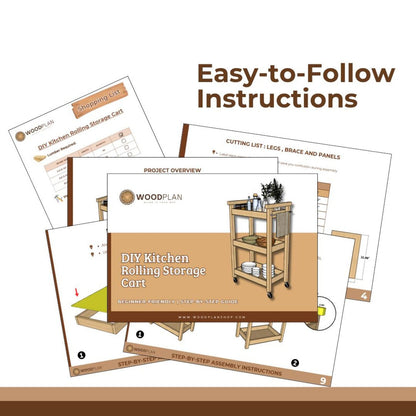 Kitchen Rolling Cart Plan PDF: Slim Three-Shelf Trolley with Towel Bar (Digital Download)