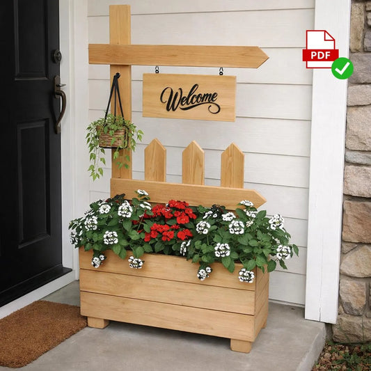 DIY Welcome Planter Plan PDF | Porch Sign Stand with Flower Box |Beginner Woodworking
