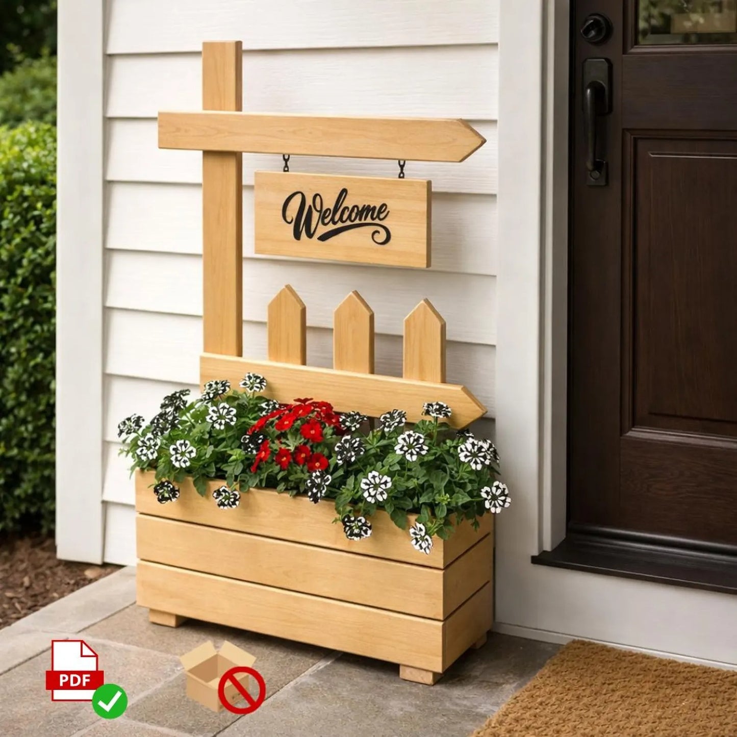 DIY Welcome Planter Plan PDF | Porch Sign Stand with Flower Box |Beginner Woodworking